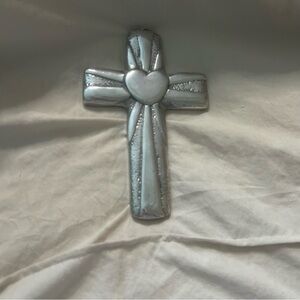 Silver Heart Cross Wall Art